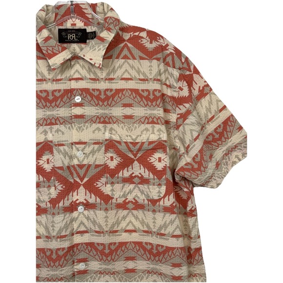 RRL Ralph Lauren Trade Blanket Aztec Seersucker Camp Skirt Size L Short Sleeve - Picture 2 of 9